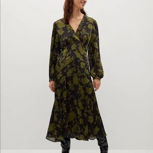 Mango green floral midi dress - size S
